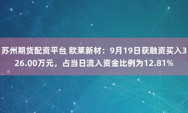 苏州期货配资平台 欧莱新材：9月19日获融资买入326.00万元，占当日流入资金比例为12.81%